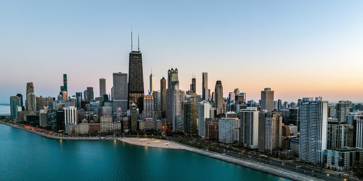 City skyline at dusk